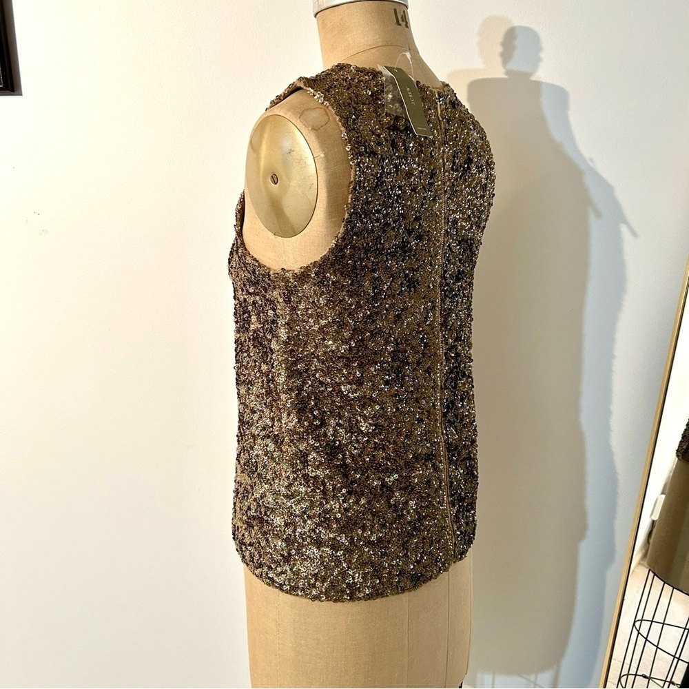 J Crew Collection Shimmering Gold Sequin Sweater Knit Shell Tank Wool Blend NWT - Picture 5 of 14